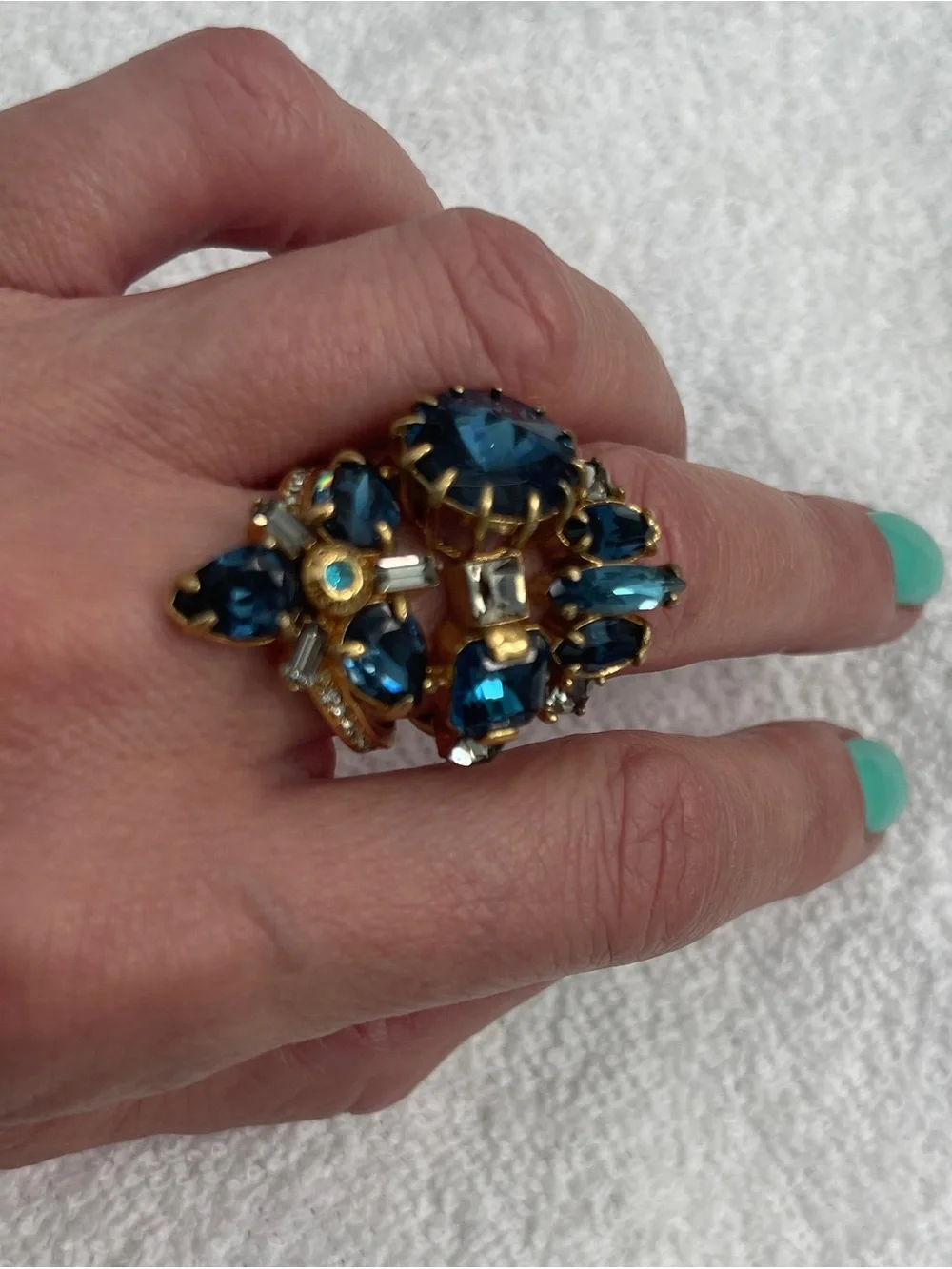 henri bendel Gold-Tone Ring with Deep Blue Stones